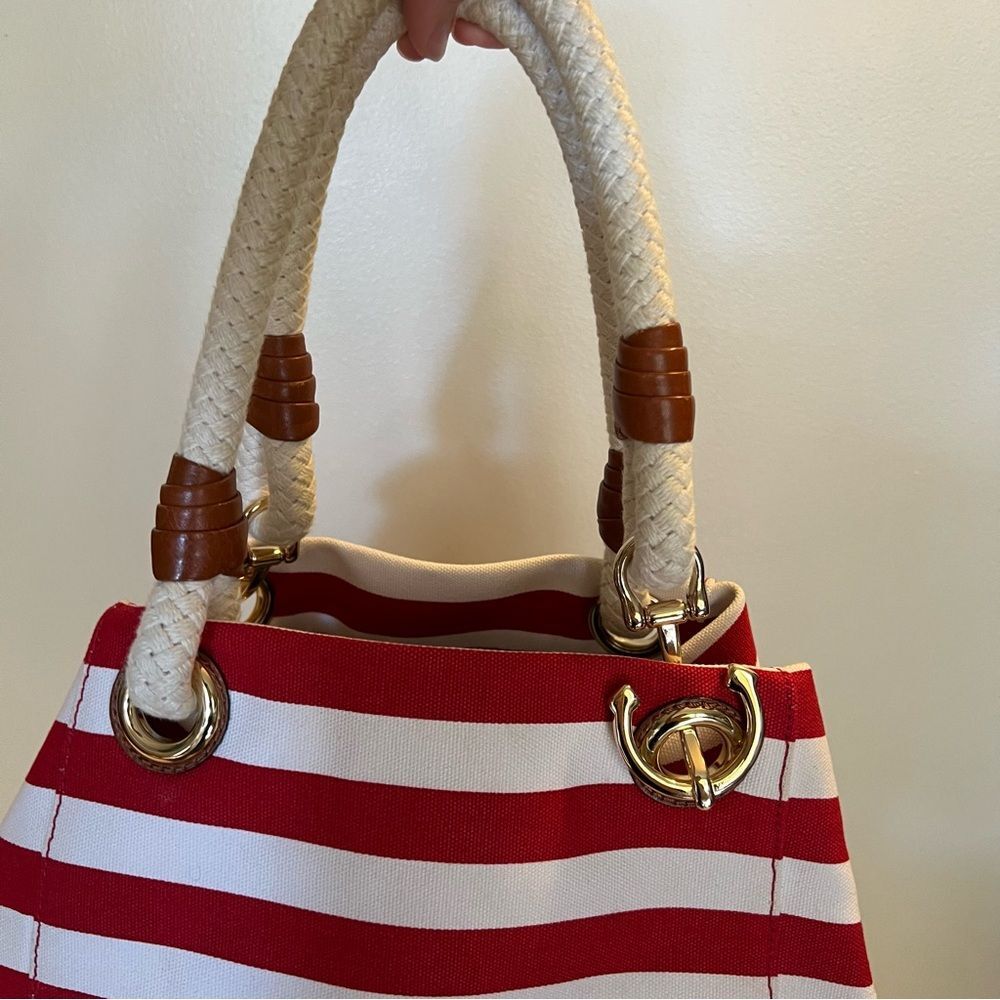 Michael Kors Nautical Hobo Bag Red & White w/Gold - Picture 14 of 16